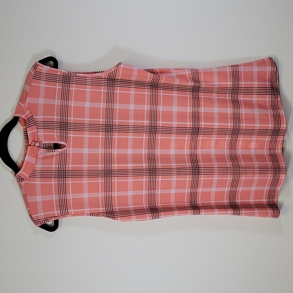 Alex Marie gingham mock turtleneck sleeveless Blouse pink coral  L - Picture 2 of 5